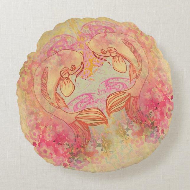 Almofada Redonda Carpa oriental de Koi, coxins redondos (Frente)