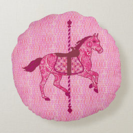 Almofada Redonda Carrossel Horse - Rosa Fuchsia