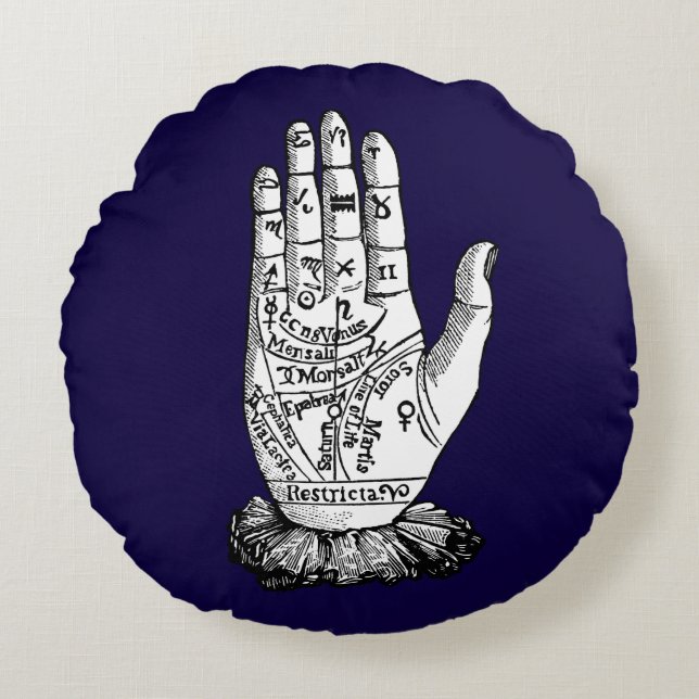 Almofada Redonda Carta do Palmistry, 1885 (Frente)