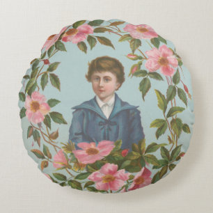 Almofada Redonda Cartão de São Valentim Alemão Antigo Kitsch, 1884
