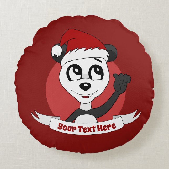 Almofada Redonda Cartografia de Natal com um lindo urso panda redon (Frente)