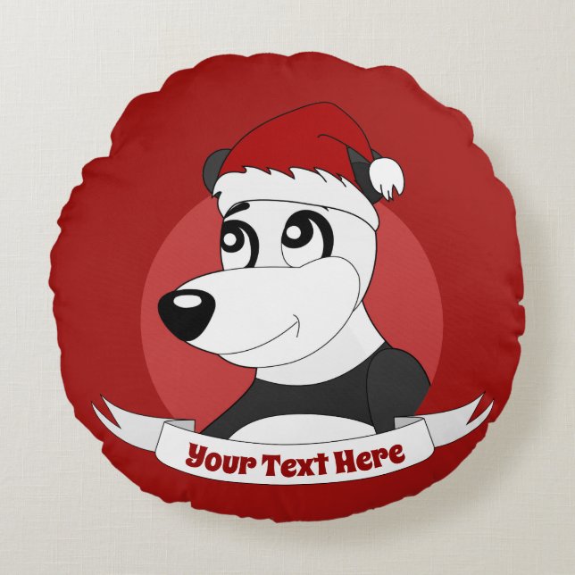 Almofada Redonda Cartografia de Natal com um lindo urso panda redon (Frente)