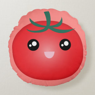 Almofada Redonda Cartografia de tomate de rosto feliz Kawaii