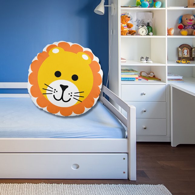 Almofada Redonda Cartoon Animal Safari Selvagem Única de Leão Cinto (Criador carregado)