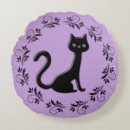 Almofada Redonda Cartoon Black Kittens 12