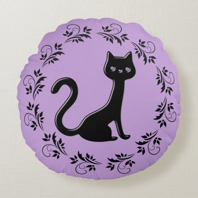 Almofada Redonda Cartoon Black Kittens 12 (Frente)