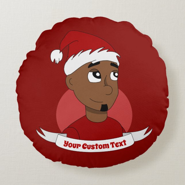 Almofada Redonda Cartoon de Natal do homem sorridente (Frente)