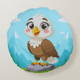Almofada Redonda Cartoon Eagle on Rock – Cute Vector Character