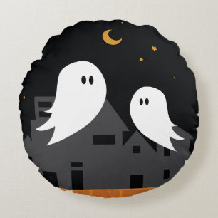 Almofada Redonda Cartoon fantasma da cidade de Halloween