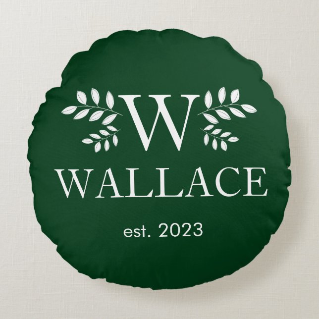 Almofada Redonda Casal de Natal monograma de recém-casados foto  (Frente)