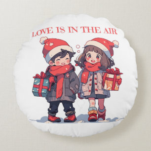 Almofada Redonda Casal de Natal - O amor está no ar