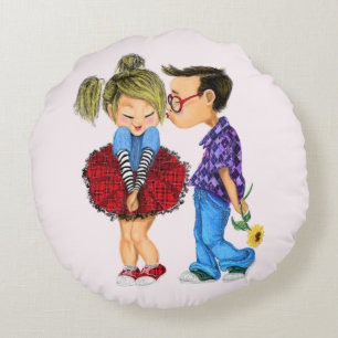 Almofada Redonda Casal Romântico Fofo - Amor - Beijo do Dia dos Nam