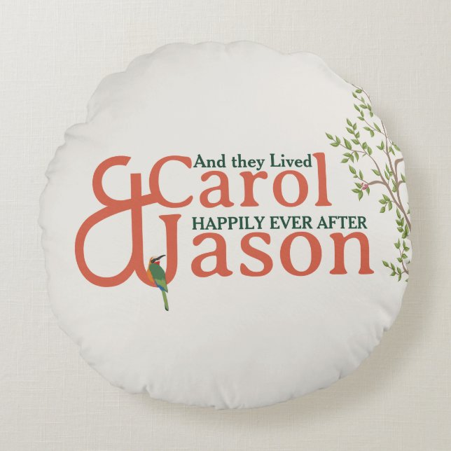 Almofada Redonda Casamento Botânico Personalizado (Frente)