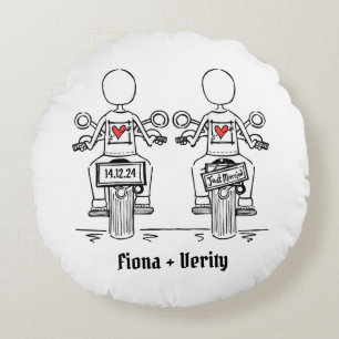 Almofada Redonda Casamento de motocicleta de duas noivas Biker