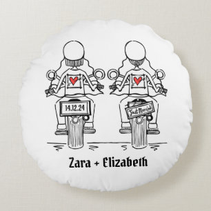 Almofada Redonda Casamento de motocicleta de duas noivas Biker