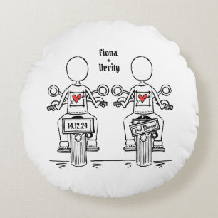 Almofada Redonda Casamento de motocicleta de duas noivas Biker