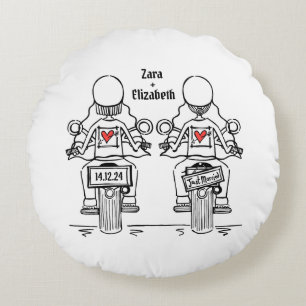 Almofada Redonda Casamento de motocicleta de duas noivas Biker
