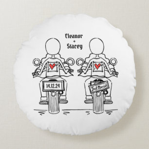 Almofada Redonda Casamento de motocicleta de duas noivas Biker