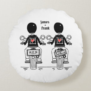 Almofada Redonda Casamento de motocicleta em dois grupos