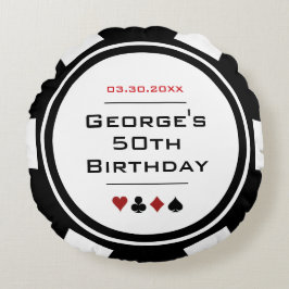 Almofada Redonda Casino Poker Chip Black and White Birday