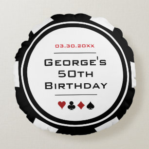 Almofada Redonda Casino Poker Chip Black and White Birday