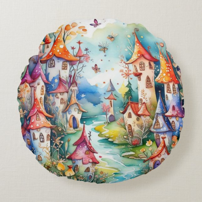 Almofada Redonda Castelo mágico da Terra Fairyland (Frente)