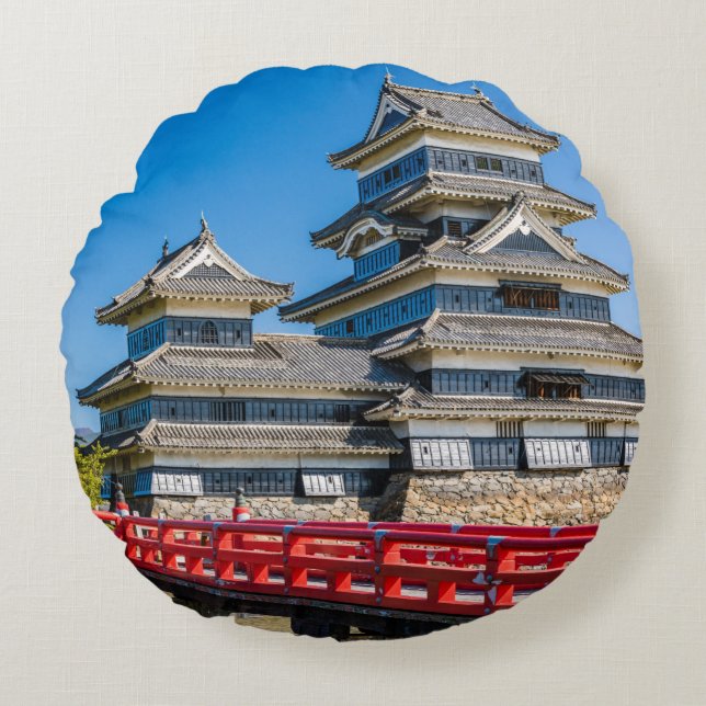 Almofada Redonda Castelo Matsumoto e ponte (Frente)