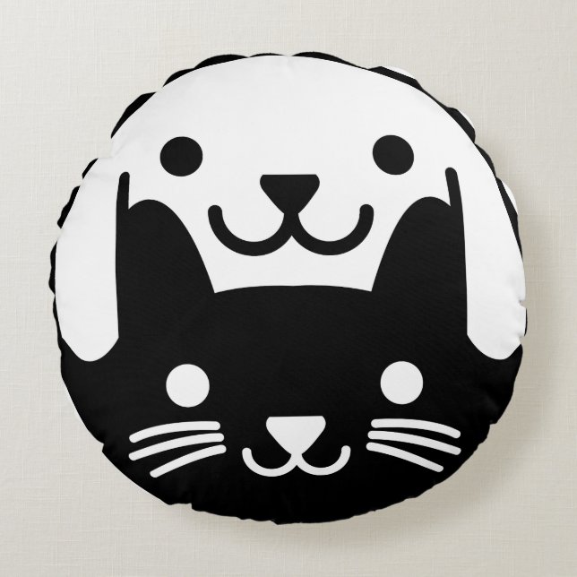 Almofada Redonda Cat Dog Yin Yang Pet (Frente)