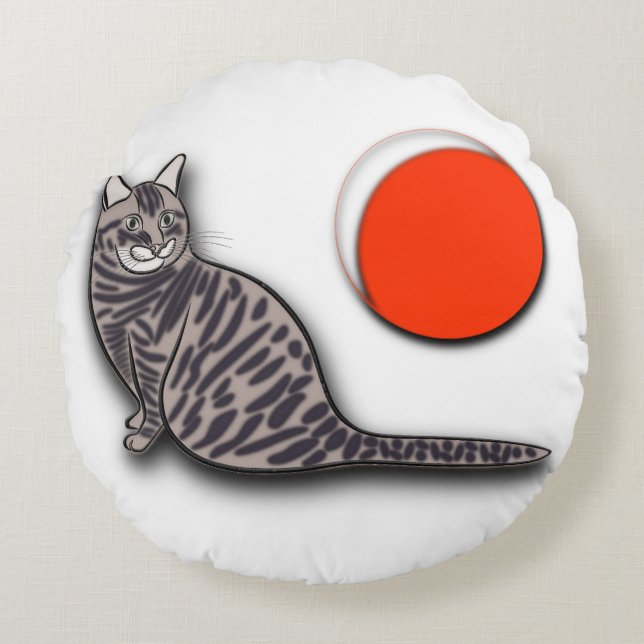 Almofada Redonda Cat encontra a lua completa (Frente)