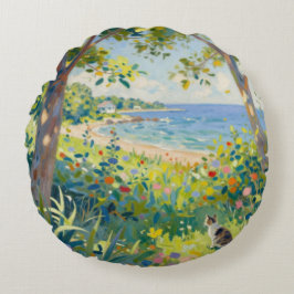 Almofada Redonda Cat Flowers And Sea