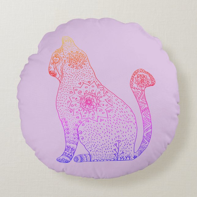 Almofada Redonda Cat Mandala Art Round Cushion (Frente)