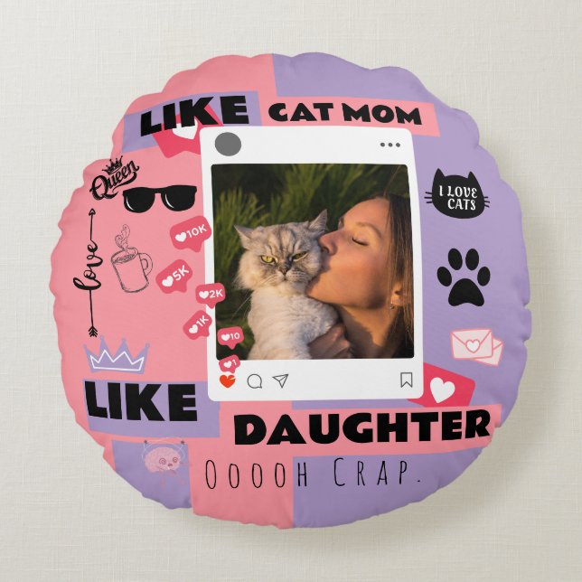 Almofada Redonda Cat Mom Cat Dad Round Pillow Gift For Cat Lovers (Frente)