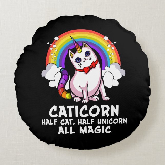 Almofada Redonda Cat Unicorn Magnética Caticorn Kitten Rainbow Pet (Frente)