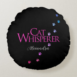Almofada Redonda Cat Whisperer Colorful Tie Dye Rosa divertido dize