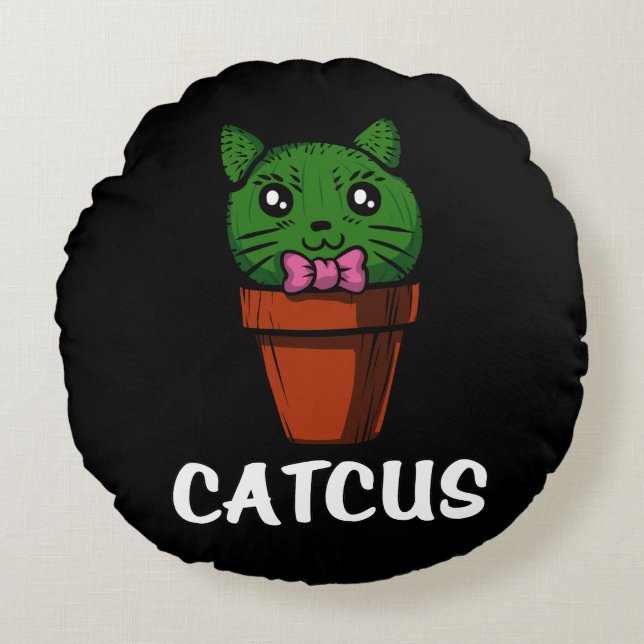Almofada Redonda Catcus Funny Cactus Cat Pet Kitten (Frente)