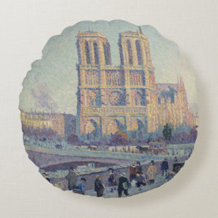 Almofada Redonda Catedral de Notre Dame Paris Pintura Clássica Fran
