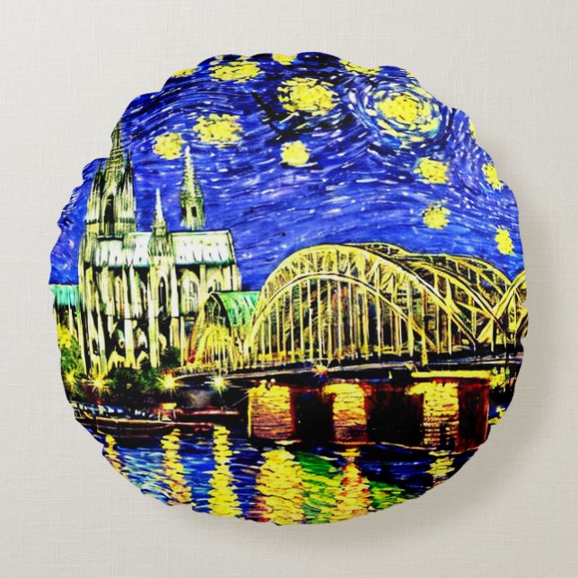 Almofada Redonda Catedral de Starry Night Cologne Alemanha (Frente)