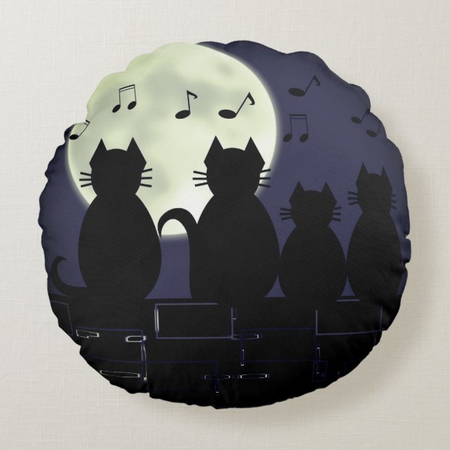 Almofada Redonda caterwauling à lua (Frente)
