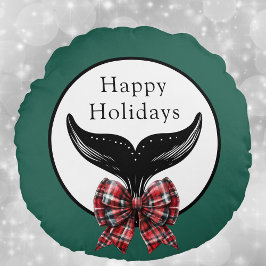 Almofada Redonda Cauda de baleia e Arco Xadrez Natal branco preto