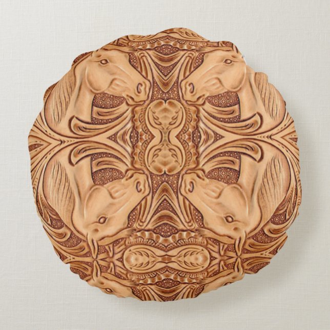 Almofada Redonda cavalo equestre de couro russo do oeste (Verso)