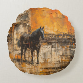 Almofada Redonda Cavalo Majestoso em Abstrato Sunset