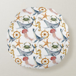 Almofada Redonda Cavalo-marinho, Navios Roda, Baleias, Caranguejo, 