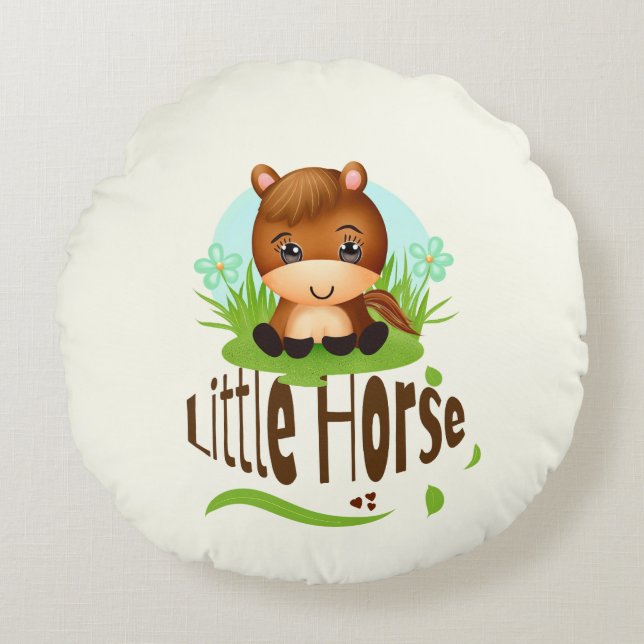 Almofada Redonda Cavalo pequeno bonito (Frente)
