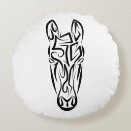 Almofada Redonda Cavalo Tribal Negro e Branco