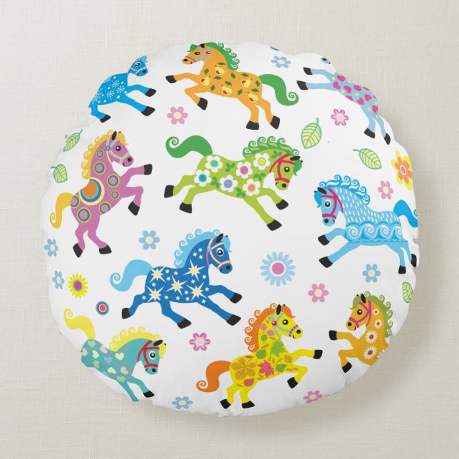 Almofada Redonda cavalos decorativos (Frente)