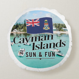 Almofada Redonda "Cayman Islands Sun & Fun" Com Bandeira