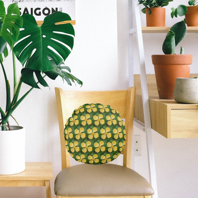 Almofada Redonda Celandina Amarelo Poppy Floral (In Situ Chair)