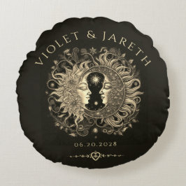 Almofada Redonda Celestial Sun Moon Stars Casamento