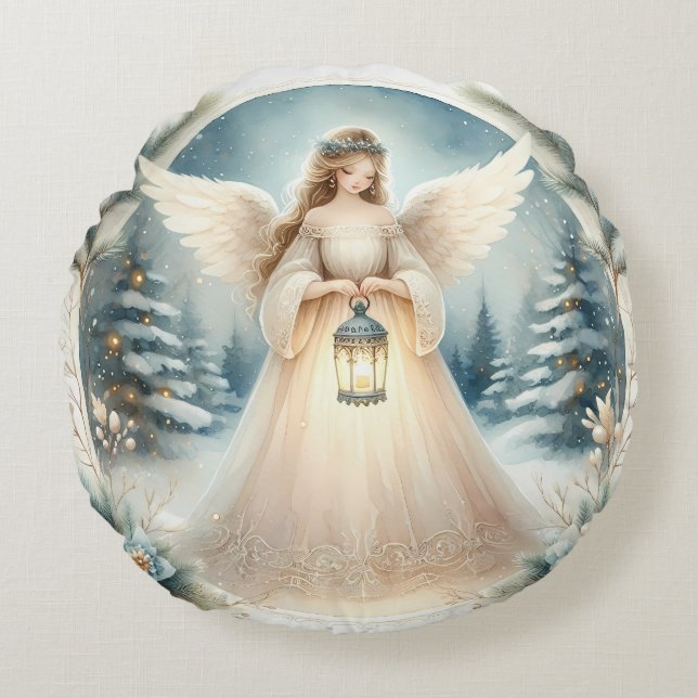 Almofada Redonda Celestial Winter Angel Lantern of Hope (Frente)
