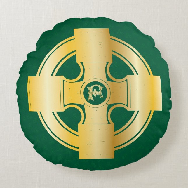 Almofada Redonda Celta Cruz Celta - Letra Nó F Monograma (Frente)